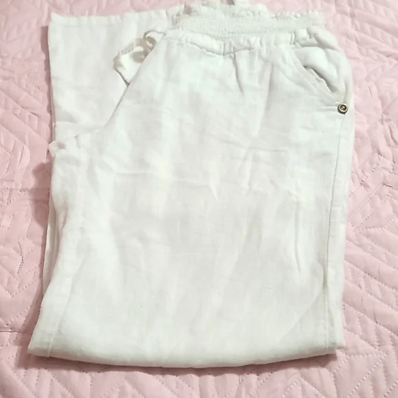 White Women's Linen Pants - Picture 2 of 5